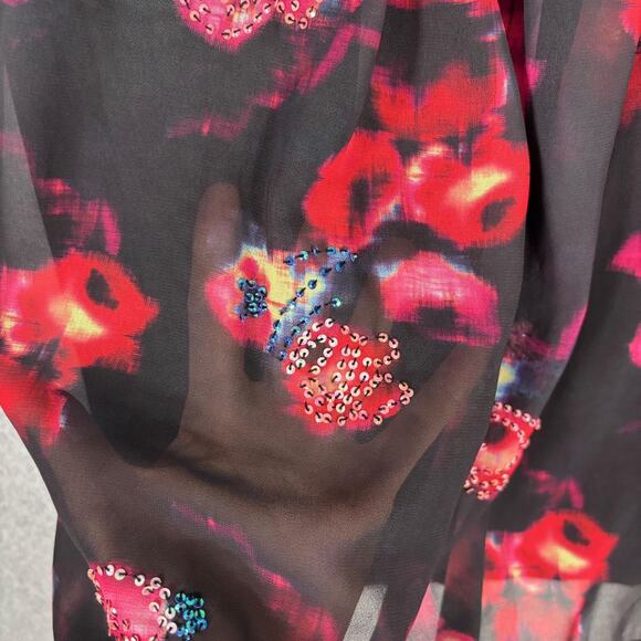 Express Tank Medium Floral Sequin Abstract Flowy 90s Y2K Cami Sheer Coquette - Picture 4 of 10